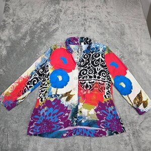 Simply Art Dolcezza Top Womens M Floral Art Swingy Colorful Lagenlook Blouse